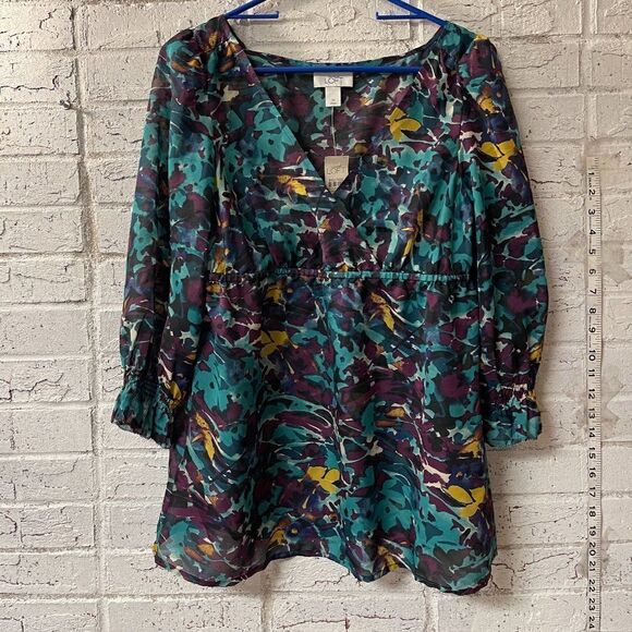 NWT Ann Taylor Loft Floral Print Semi Sheer Blouse M - Picture 1 of 12